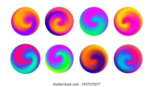 Abstract Circle Smooth Gradient Fluid Shapes Collection. Colorful vibrant logo elements. Beautiful swirls.