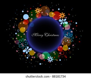 abstract circle with snowflakes on black background