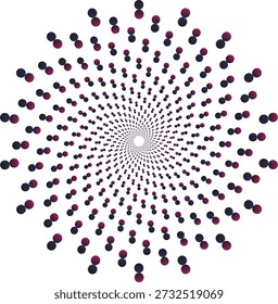 Abstractas patrón de espiral circular con esferas degradadas de color púrpura oscuro y rosa para fondos de alta tecnología