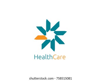 Abstract circle star solar logo template. modern health care design concept vector illustration