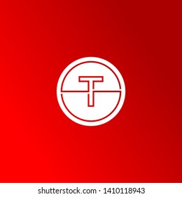 abstract circle T logo letters in modern line shape with red background design concept