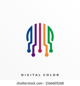 Abstract Circle Technology Colorful Illustration Vector Design Template. Suitable for Creative Industry, Multimedia, entertainment, Educations, Shop, and any related business