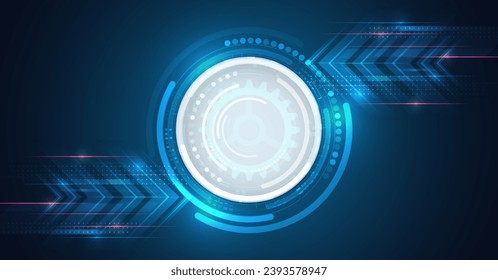 Abstract circle technology communication, vector illustration. Futuristic design for presentation. Hi-tech computer digital technology concept. Wide Blue background with various technological elements
