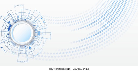 Abstract circle technology communication, vector illustration. Futuristic design for presentation. Hi-tech computer digital technology concept. Wide grey background with various technological elements