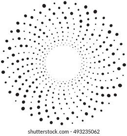 Abstract circle texture. Screen printing pattern. Concentric dots pattern. Radial frame. Abstract vortex. Circular pattern. Round halftone frame isolated on white. Textured design element.