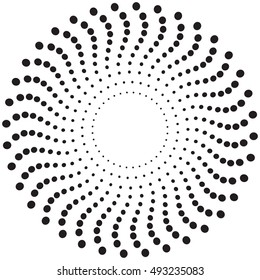 Abstract circle texture. Screen printing pattern. Concentric dots pattern. Radial frame. Abstract vortex. Circular pattern. Round halftone frame isolated on white. Textured design element.