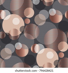 Abstract circle textured geometry repeatable motif for surface design. Baige and black seamless pattern with round geometric decorative shapes. 