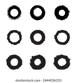 Abstract circle textured strokes set isolated on white background