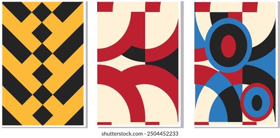 Abstract circle, triangle and square art. Trendy bauhaus pattern set. Vector illustration