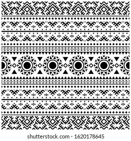 Abstract circle tribal aztec pattern design vector. Illustration of traditional aztec seamless pattern design vector in black and white color