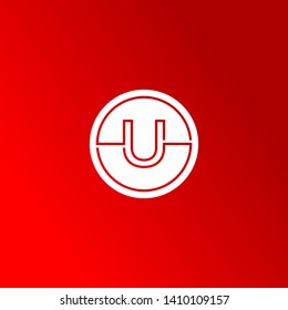 abstract circle U logo letters in modern line shape with red background design concept