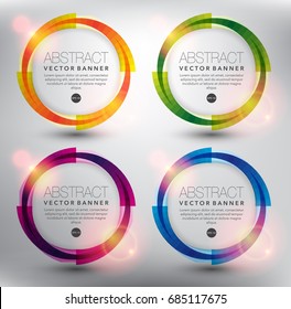 Abstract circle vector banner set of 4. Isolated with realistic light and shadow on the light panel. Each item contains space for own text. Vector illustration. Eps10.