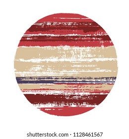Abstract circle vector geometric shape with stripes texture of paint horizontal lines. Disc banner with old paint texture. Emblem round shape logotype circle with grunge stripes background.