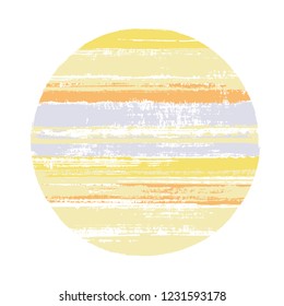 Abstract circle vector geometric shape with stripes texture of ink horizontal lines. Disc banner with old paint texture. Label round shape circle logo element with grunge stripes background.