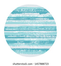 Abstract circle vector geometric shape with striped texture of ink horizontal lines. Disk banner with old paint texture. Label round shape logotype circle with grunge background of stripes.