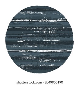 Abstract circle vector geometric shape with striped texture of ink horizontal lines. Old paint texture disk. Emblem round shape circle logo element with grunge background of stripes.