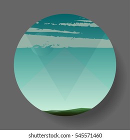Abstract circle vector landscape graphics. Vector logo design template with gradient landscape. Emblem concept in round shape scene