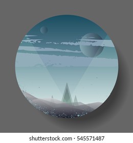 Abstract circle vector landscape graphics. Vector logo design template with gradient landscape. Emblem concept in round shape scene