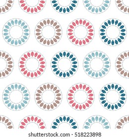 Abstract circle vector texture, blue pink brown seamless pattern