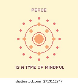 Visualização de Círculo Abstrato da Paz com Mensagem para um Tipo de Mindful, Tom Amarelo, Pixel Art