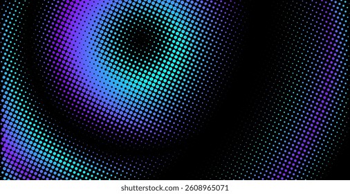 Abstract circle wave halftone dot digital particles ripple background. Vector illustration in concept of AI, technology, big data, neural network, neurology, modern science, music.