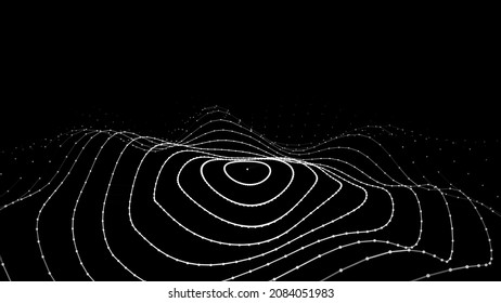 Abstract circle wave with moving dots. Flow of particles. Cyber technology illustration. Vector illustration.