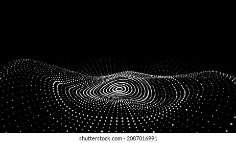 Abstract circle wave with moving dots. Flow of particles. Cyber technology illustration. Vector illustration.