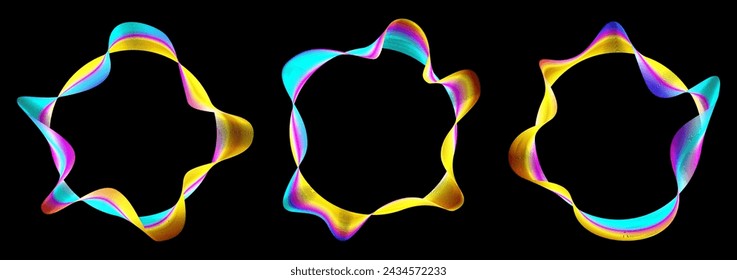 Abstraktes Kreiswellenmuster. Vektorrunde Linien Design auf schwarzem Hintergrund. Drei gebogene Formen oder kreisförmige Ringe für Spiralrahmen auf dem Albumcover.