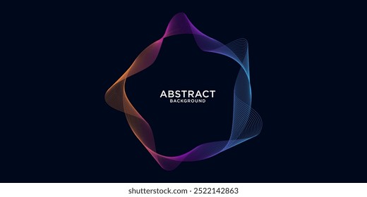 Abstrato círculo ondulado fluindo curva padrão por colorida gradiente azul roxo laranja no fundo escuro. Terno para música, digital, comunicação, site, folheto. Ilustração vetorial	
