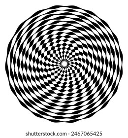 Abstrakte Kreiswellenlinien Op Art-Muster mit Wirbel-Bewegungs-Illusions-Effekt. Vektorillustration.