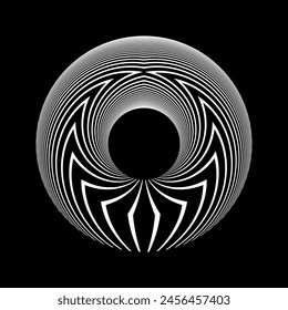 Abstract Circle White Design Element with 3D Illusion Effect on Black Background. Vector Art.