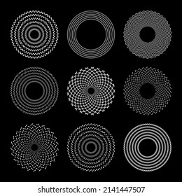 Abstract circle white patterns on black background. Elements for design. Vector art.