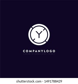abstract circle Y logo letter isolated on purple background technology symbol
