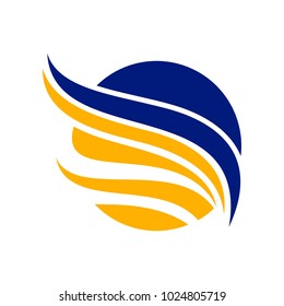 Abstract Circled Blue Yellow Wing Vector Symbol Graphic Logo Design