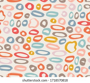 Abstract circles background, colorful hand drawn brushed ovals geometric pattern, vector