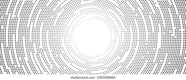círculos abstractos de partículas negras sobre fondo blanco. Ola de sonido circular. Gran visualización de datos. Fondo futurista de puntos. Ilustración vectorial. EPS 10.