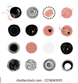 Abstract circles in black and pink - full set