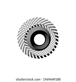 Abstract circles in black and white color with a combination of curved lines and dotted lines. Round logo or icon. Vector illustration of curved and dotted lines as a design element 