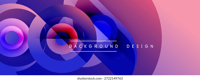 Los círculos Abstractas mezclan tonos morados, azules y rosados. El diseño moderno presenta capas de degradado, creando un efecto visual dinámico. El texto lee el diseño de fondo.