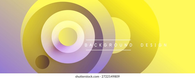 Círculos abstratos misturam tons roxos e amarelos. O plano de fundo do gradiente cria um efeito visual dinâmico. Elemento de design moderno para projetos.