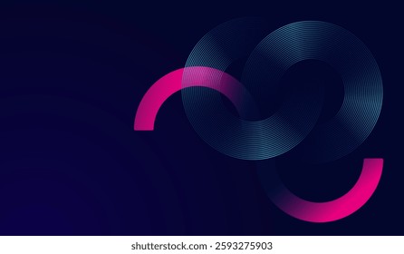 Abstract circles blue modern shapes with dark blue, pink half circle on background, the technology abstract dark blue lines dynamic curved geometric vector shapes.