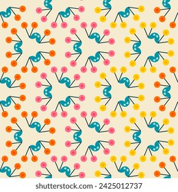 Abstract circles with cherries in bold retro orange pink vintage yellow