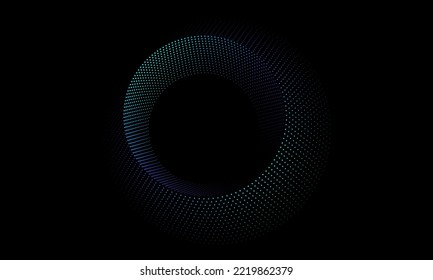 los círculos abstractos hacen un patrón de línea redondeado marco colorido luz de gradiente verde azul aislada en el fondo negro. Ilustración vectorial en concepto digital, tecnología, ciencia moderna.