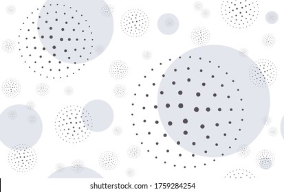 Abstract circles and dots pattern, dark blue and pale blue, on a white color background, isolated, stock vector illustration, for design decoration, print, fabric, packaging, banner, poster, card,