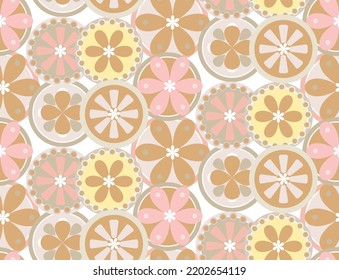 Abstract Circles Florals Geometric Retro Doodle Style Minimal Seamless Pattern Sweet Trendy Fashion Colors Perfect for Allover Fabric Print or Wrapping Paper Beige Pastel Pink Tones