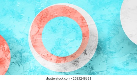 Abstract circles geometric minimal bright pink and turquoise grunge background. Punchy pastel style vector design