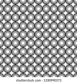 Abstract circles, geometric seamless pattern, round tile, black and white illustration, geometry ball texture, monochrome ornament, vector background. Wallpaper, fabric design, textile print