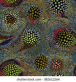 Abstract circles geometric texture on a black background.