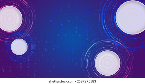 Abstract circles and glows futuristic concept. High tech cover, internet communication on a blue background. High computer technology design. Modern science vector presentation.