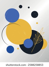 Abstract Circles with Gold Botanical Accent